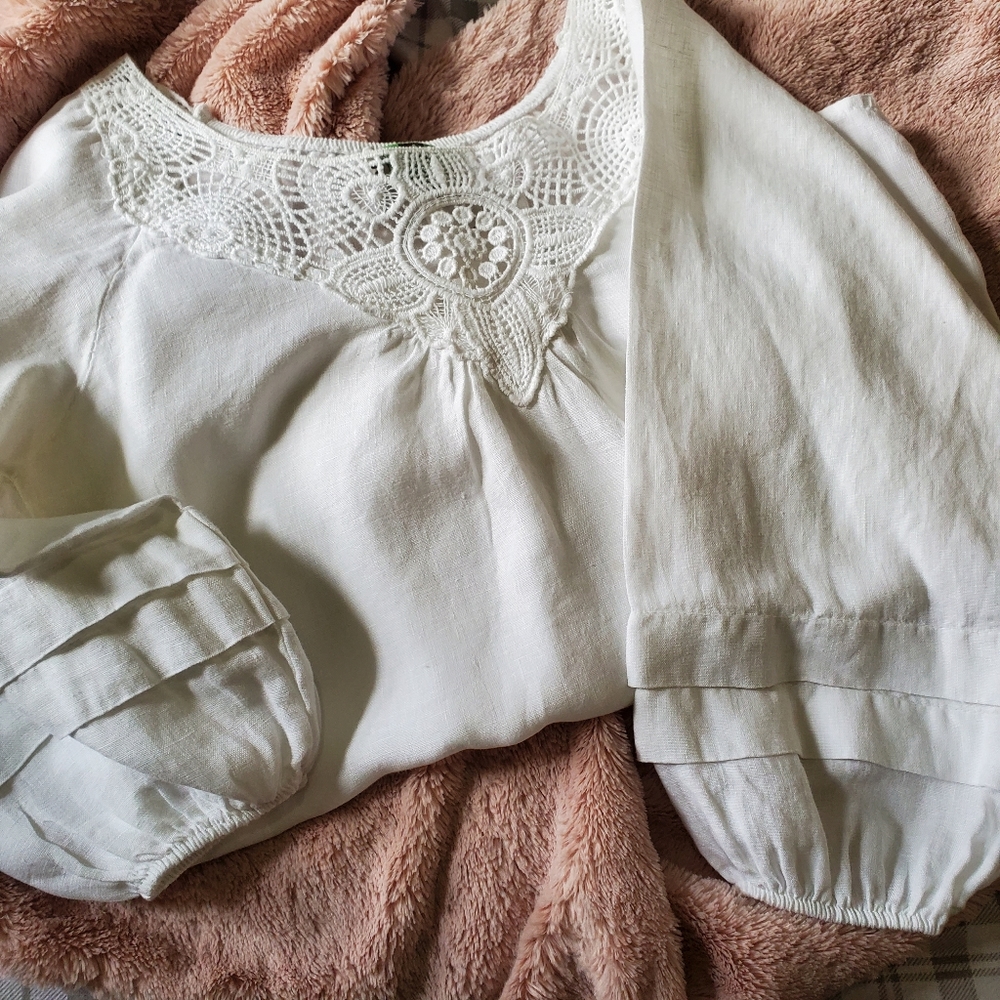 Embroidered white peasant top